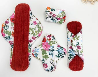 Floral menstrual pads, Heavy, Light Overnight zero waste menstruations, Reusable Washable Organic sanitary period pads, cloth pads with wing