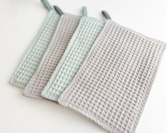 Absorbent linen waffle washcloth, reusable kitchen, bathroom wipes, plastic free body scrub, dish 100% eco-friendly material