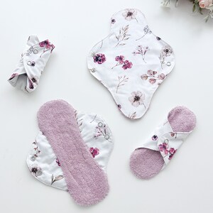 Florale Menstruationspads, schwere, leichte Overnight-Zero Waste-Mensuren, wiederverwendbare, waschbare organische Damenbinden, Stoffbinden mit Flügel