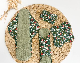 Organic reusable menstrual pad, floral period pad, light, medium, heavy flow pads,  floral CSP panty liner, bambo pantyliner, sanitary cloth