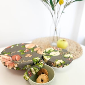 Reusable cotton bowl cover with elastic, washable dish cover, fabric bowl covers, food and dish storage