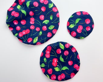 Reusable cotton bowl cover with elastic, washable dish cover, fabric bowl covers, food and dish storage, Natural Dish and bowl Jar Cover set