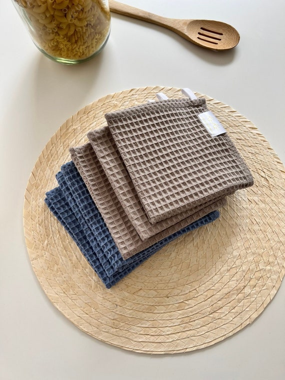 Kitchen tea towel, Waffle washcloth, dish towels with loop, Eco friendly, Waffle cotton towel,  Guest hand towel, Vegan, Table Napkins