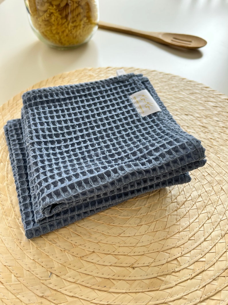 Waffle tea towel in blueberry color.