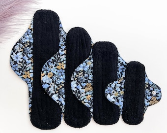Floral menstrual pads, Heavy, Light Overnight zero waste menstruations, Reusable Washable Organic sanitary period pads, cloth pads with wing