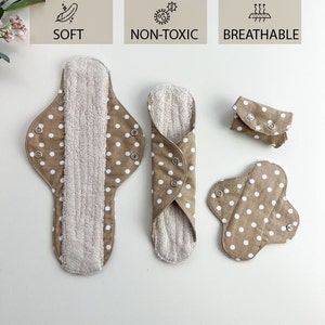 Bamboo reusable menstrual pads, 4 pack period starter set, organic cotton cloth sanitary napkins, bamboo fiber pantyliner, vegan period pads