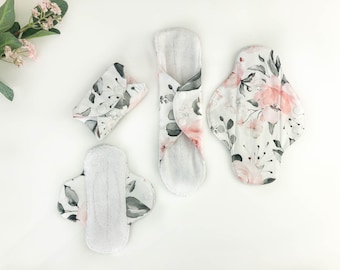 Organic reusable menstrual pad, floral period pad, light, medium, heavy flow pads,  floral CSP panty liner, bambo pantyliner, sanitary cloth