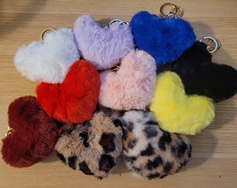 Cute fluffy Heart pompom key chain | 10cm pompom Heart key chain | Heart keychain