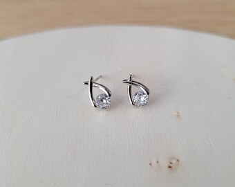 Dainty Cross tail Earrings, Tiny Minimalist earrings, Mermaid earrings, Geometric Stud earrings - Sterling silver