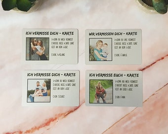 Ich vermisse dich Metallkarte personalisiert mit Foto & Wunschtext – Fernbeziehung / Abschied Geschenk Geburtstag, Weihnachten, Valentinstag