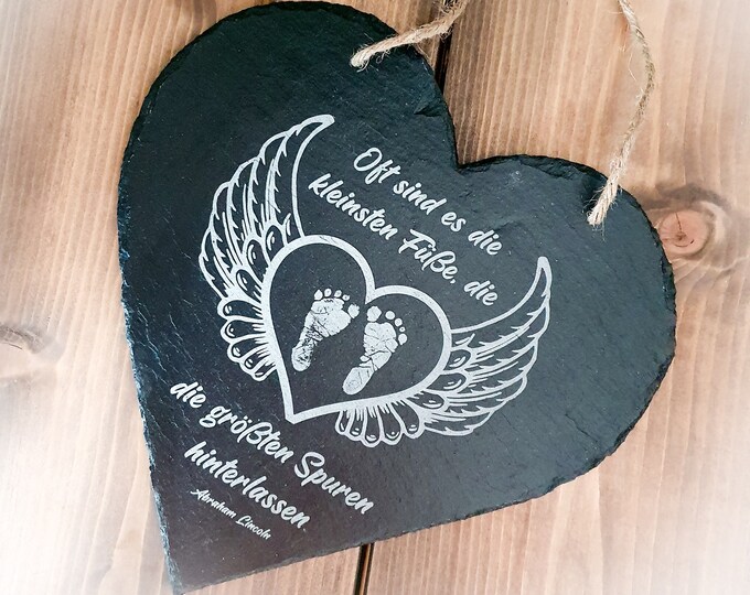 Commemorate your beloved star child with a unique 25 cm slate heart for hanging - a precious moment that lives forever.