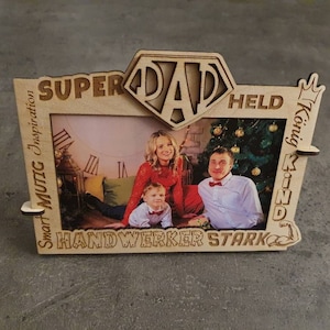 Personalisierter Bilderrahmen, Graviertes Geschenk für Väter | Holzrahmen als Geburtstagsgeschenk für Papa oder Vatertag, Weihnachtsgeschenk