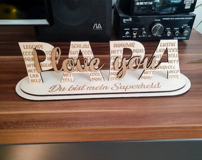 Gift idea High-quality personalized wooden sign "Dad to stand up" - size: 295 x 80 x 75 mm. Make your dad shine!