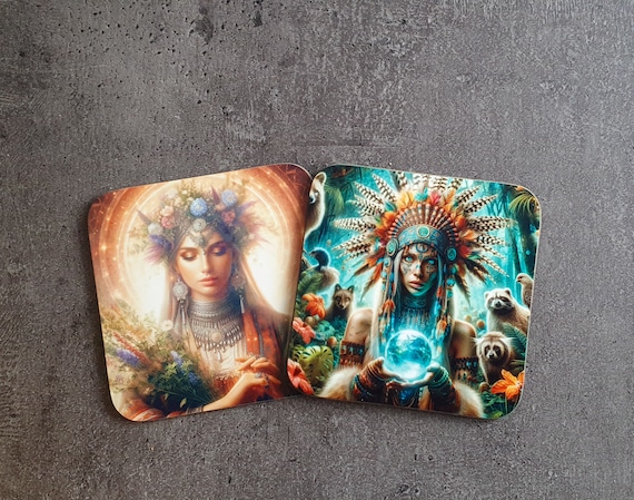 Mystical meditation | Artistic coasters for spiritual spaces | Personalizable | Made of high-quality MDF wood | Size: 90 x 90 mm