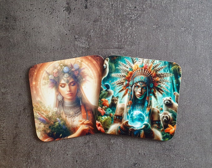 Mystical Meditation | Artistic coasters for spiritual spaces | Personalizable | made of high quality MDF wood | Size: 90x90mm