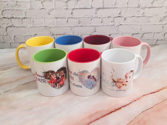 Personalized photo mug with heart photo frame – mug with your own picture and text – individual gift for couples, family and friends