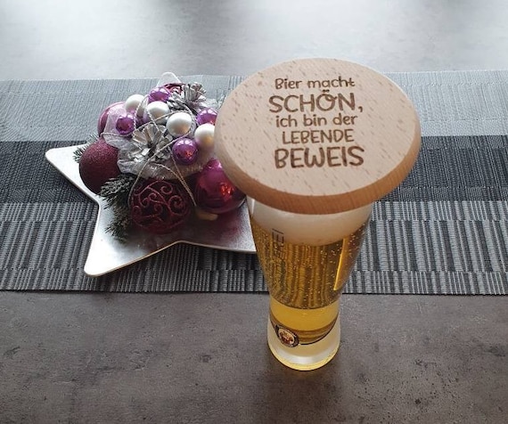 Personalized Drink Lids - Individual Beer Mat Gift for Dad, Engraved Decoration for Christmas or Birthday Made of Natural Material