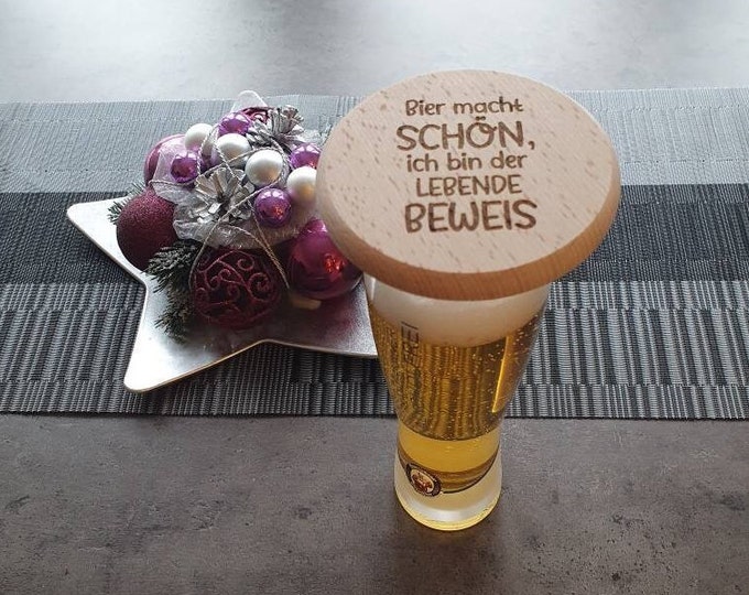 Unmistakable elegance: Personalized beverage lids with your desired text made of beech wood | A must for your summer enjoyment!