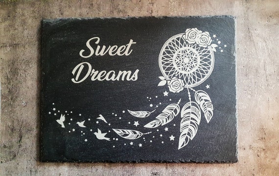 Remaining stock: Lasered traded slate board "Dreamcatcher" - 40 x 30 cm, impressive graphics, unique work of art for your home!