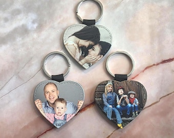 Foto Schlüsselanhänger Herz aus Kunstleder | personalisiert mit Bild | Rückseite schwarz, 62×58 mm, einseitig bedruckt, Geschenkidee Familie