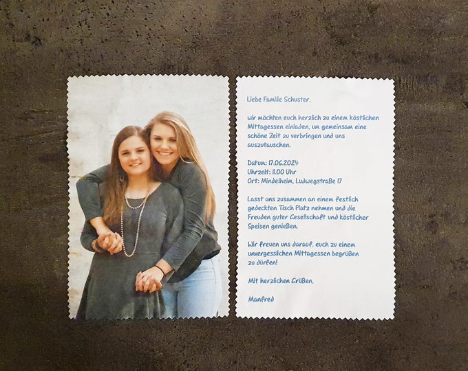 Personalized glass cleaning cloth as a voucher: Practical gift. With your own photo & text. Perfect for glasses, cell phones and more
