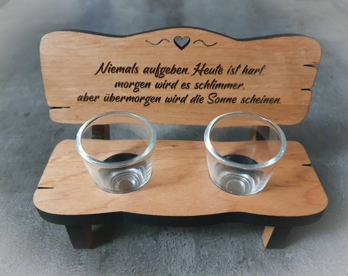 Unforgettable enjoyment experience: Personalized liquor bench with engraved individuality - including 2 glasses made of fine alder wood