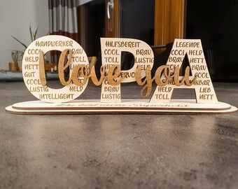 Opa Holzschild zum Aufstellen personalisiert – Geschenk mit Gravur (Name/Wunschtext) | Geburtstagsgeschenk & Vatertag für Opa