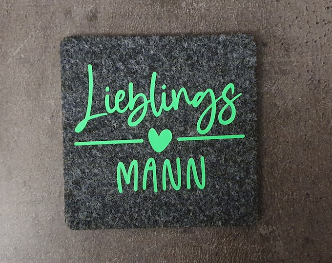 Stylish felt coaster for glasses: anthracite, 9 x 9 cm, rounded corners, handmade, cool sayings and bright colors