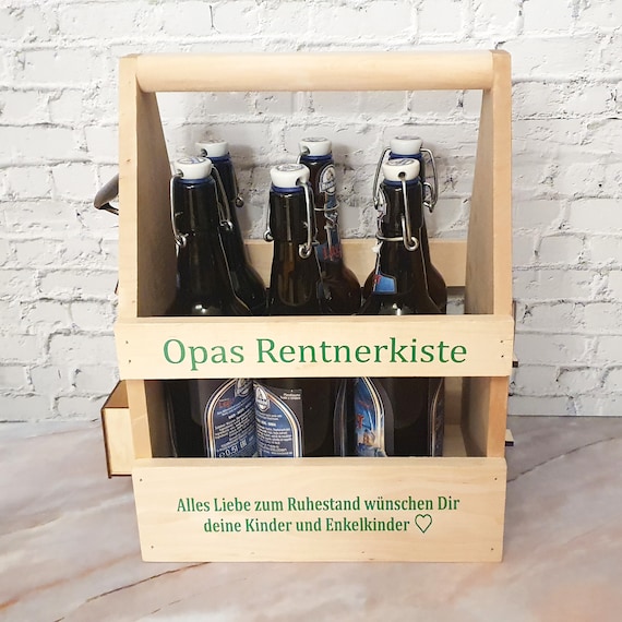 Personalized solid bottle carrier wood colored writing wedding housewarming birthday men's gift beer lover friends dad grandpa
