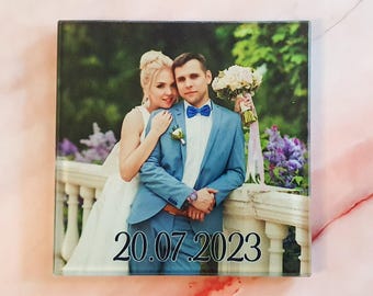 Glasuntersetzer mit Foto personalisiert 10x10 |Glanz Untersetzer mit Namen/Spruch | Geschenk für Mama Papa Oma Opa | rutschfest kratzfest UV