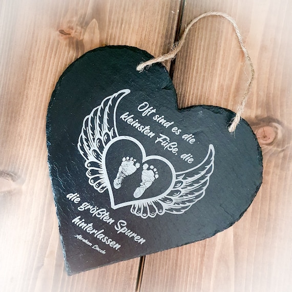 Slate heart 25 cm for star children – loving keepsake with footprints, personalized memorial plaque, unforgettable souvenir
