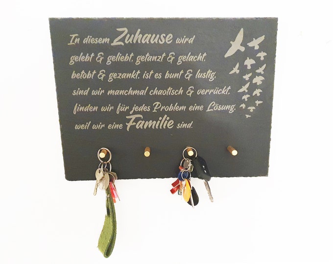 High-quality and personalized key holder made of slate 40 x 30 cm - practical and individual gift ideas in high quality