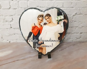 Schieferherz mit Foto 20 cm – personalisiertes Fotogeschenk auf Schiefer – einzigartiges Geschenk mit Foto für Mama, Papa, besondere Anlässe