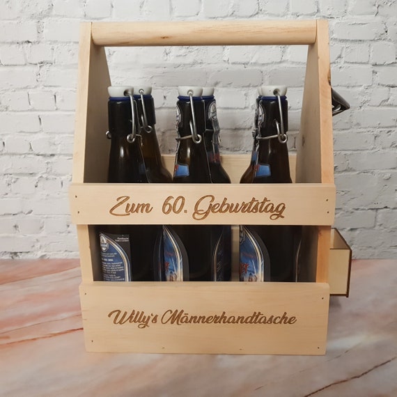 Personalized wooden beer carrier – Individually engraved, perfect gift for dad, grandpa & beer lovers – Personal men’s gift