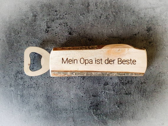 Unique alder wood bottle opener - personalized gift with rustic charm for grandpa, dad or a friend!