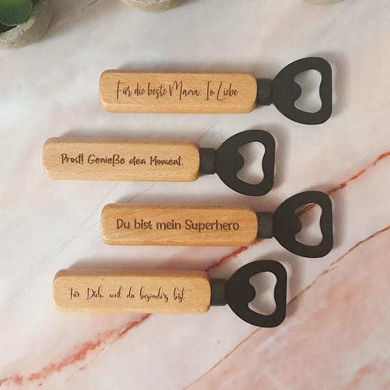 Bottle opener wood customizable FSC® certified wooden handle custom engraving beer opener cap lifter Christmas beer lover birthday