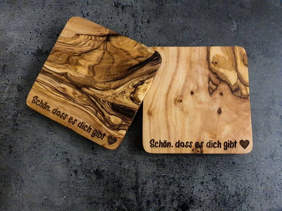 High-quality handmade olive wood coasters with engraving - Sustainable table decoration, perfect Christmas or birthday gift for grandpa