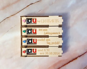 Personalisierte gravierte Duplo-Geschenkbox Geschenkverpackung Praline kleine Aufmerksamkeit, Geschenk zum Jahrestag, Holzbox Gastgeschenk