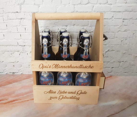 Personalized Bottle Carrier Wood, Personalized Gift Engraved Gift Idea Gift for Dad Grandpa Friends Wooden Bottle Carrier