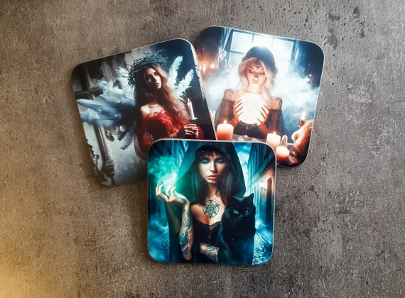 Mystical wooden coasters – Individual spiritual table decoration | Esoteric Christmas or birthday gift – Personalized