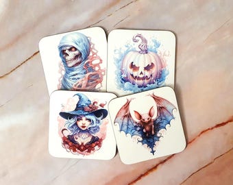Personalisierte Halloween Untersetzer | Totenkopf & Fledermaus | gruselige Tischdeko | Geschenk | Name/Text Gravur | 20 Motive
