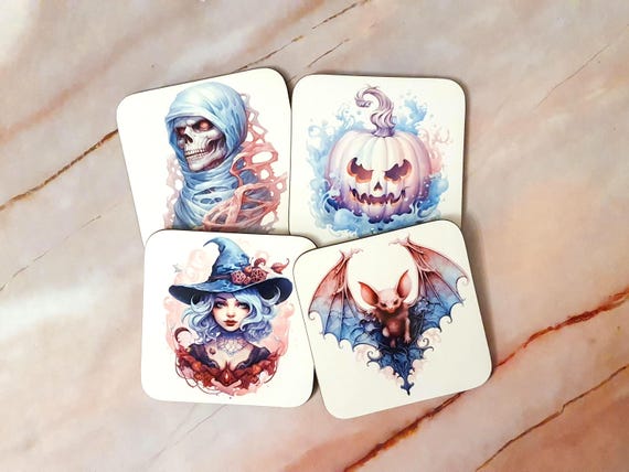 Personalizable Halloween coaster | Decoration, skull & bat design | Spooky table decoration | Individual gifts for Halloween