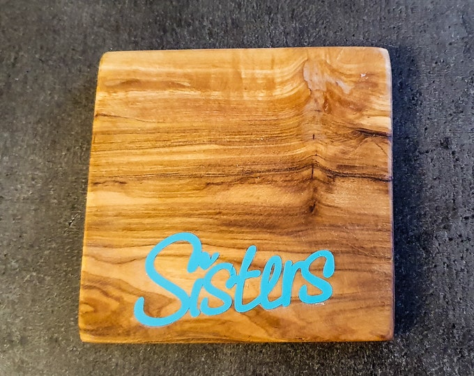 Personalized olive wood coasters set of 2: individual personal text & desired color - perfect gift for various occasions