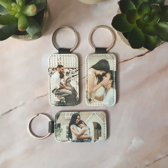 Personalized photo leatherette keychain custom print gift birthday housewarming farewell gift friends dad grandpa mom