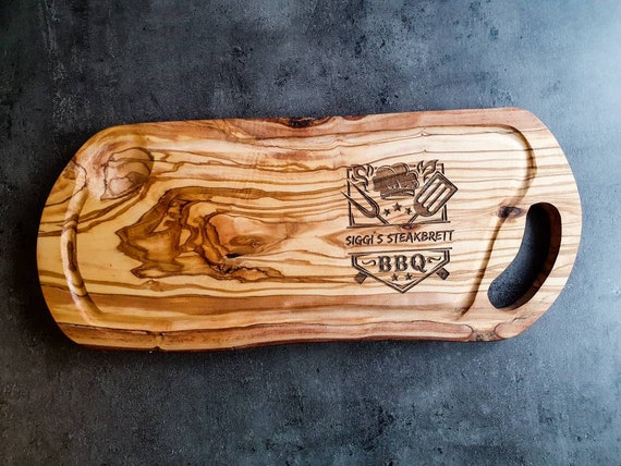 Personalized olive wood cutting board Steak wooden board Custom engraving Name Gift for men Serving board Grilling Wedding gift