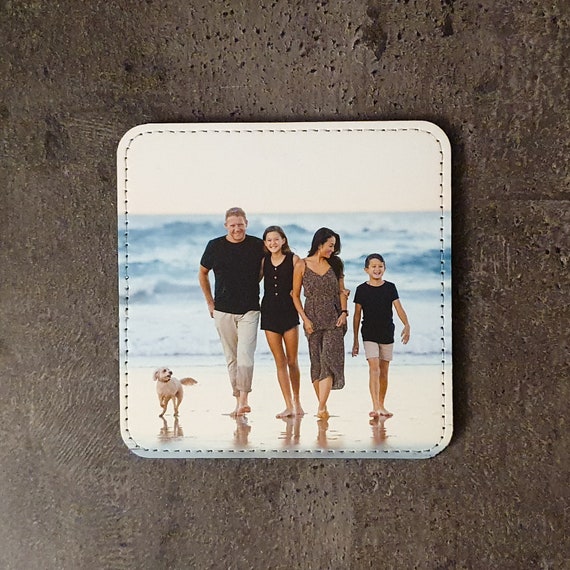 Artificial leather coasters with your own photo – personalized coasters for table decoration, individual gift idea, unique table accessories