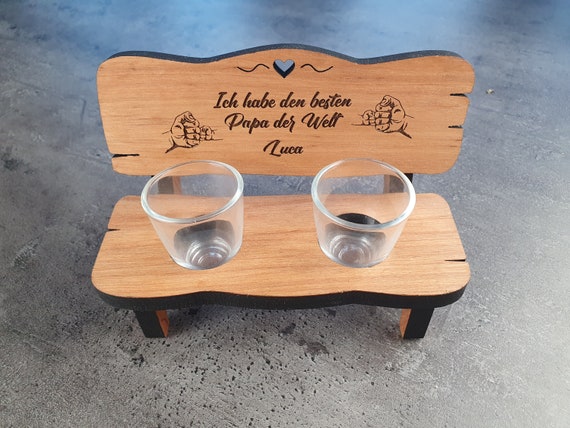 Personalized liquor bench, individual dad gift idea with engraving, wooden gift for birthday or Father's Day, bar accessories made of wood