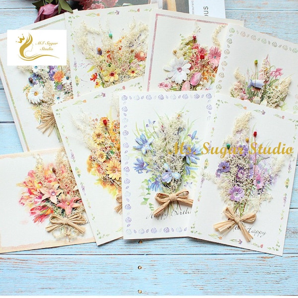 Dried Flower Greeting Cards/ Birthday Card/  Thank You Card/ Dried Flower Card/ Handmade Card/ Real Flowers Card/ Greeting Card