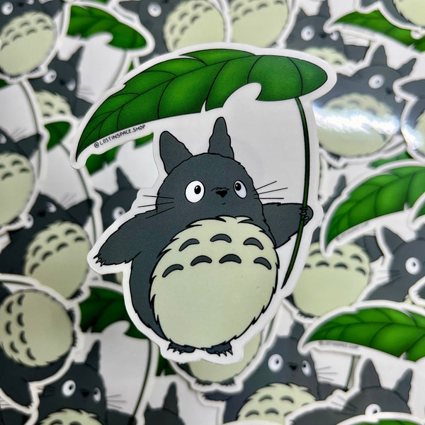 Totoro with Leaf Umbrella - Studio Ghibli Inspired Clear Vinyl Weatherproof Sticker