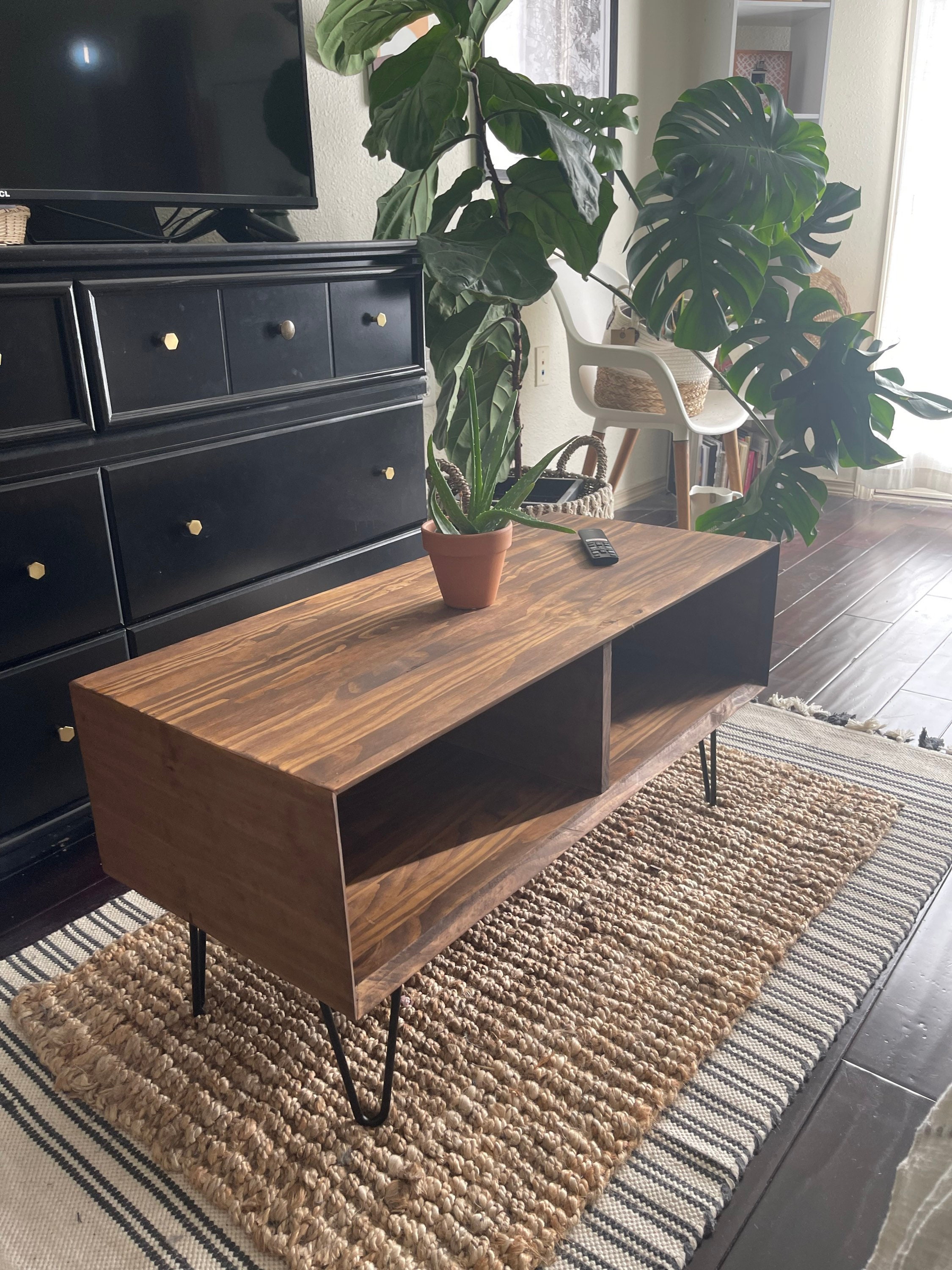 Small Coffee Table With Storage. Natural Wood. Mid Century - Etsy